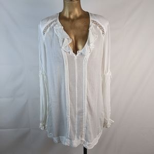 Free People White Boho Cottage Core Ruffle Top Sz Small